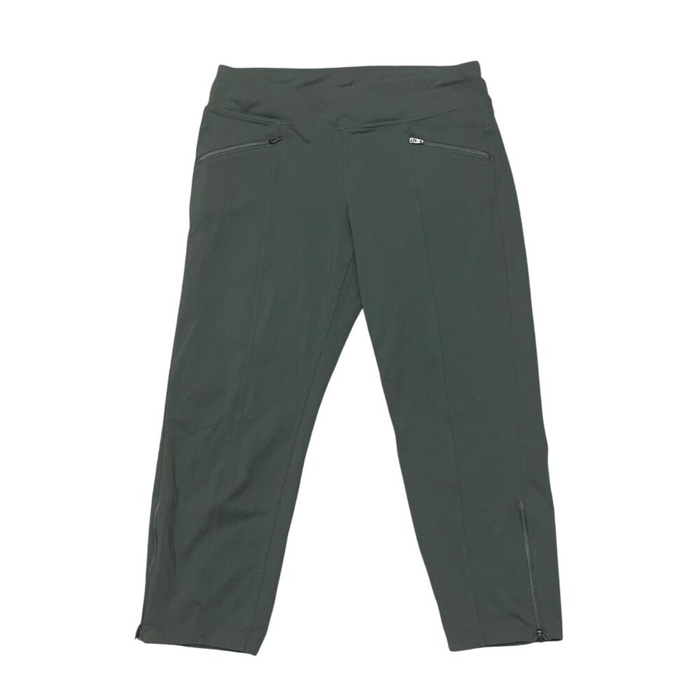 Athleta Womens Green Cropped Activewear Pants With Zippered Pockets Size S
